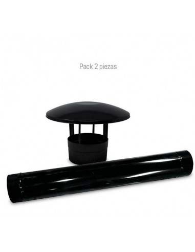 Tubo chimenea 1 m vitrificado negro  diam Ø150 mm + sombrerete