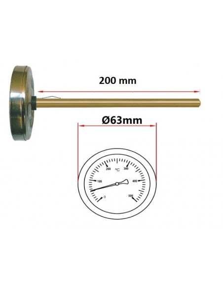 Pirometro 200 mm 500ºC para horno de leña