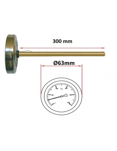 Pirómetro 300 mm 500 grados para Horno de Leña