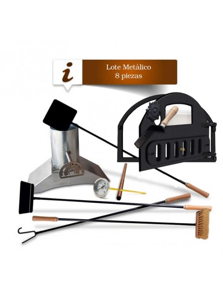 Lote Metálico, Puerta, Tiro, Pirómetro y Palas para Hornos Leña