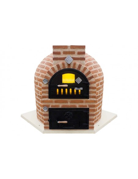 Horno de leña con hornilla acabado en ladrillo para  exterior