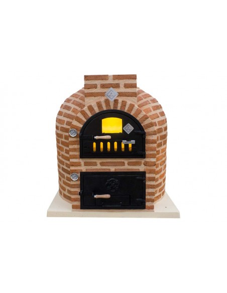 Horno de leña con hornilla acabado en ladrillo para  exterior