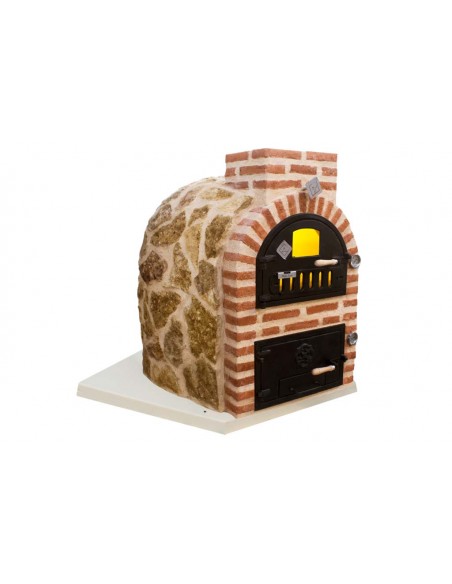 Horno de leña con hornilla acabado en PIEDRA para  exterior