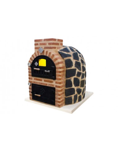 Horno con hornilla acabado para  exterior en PIEDRA tono oscuro