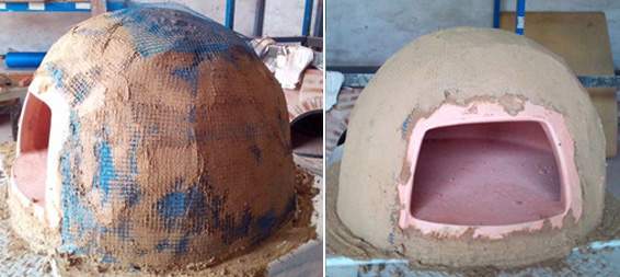 Foto del proceso de aplicar capa de Barro con refuerzo de malla de PVC
