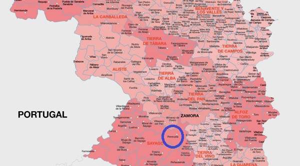 Mapa con las comarcas de Zamora